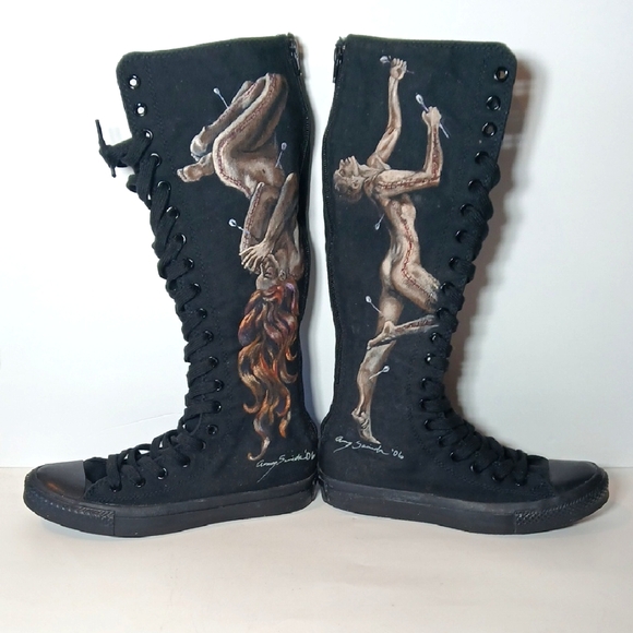 🖤 Converse Chuck Taylor All Star Black Boots Sneakers Hand-Painted Voodoo Dolls